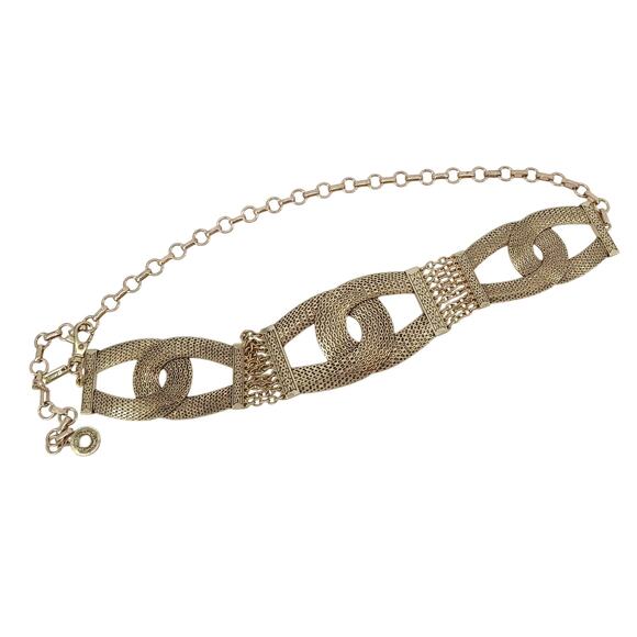 Chico's Gold Interlocking Chain Link Womens Adjustable Belt Boho Glam Mob Wife - Picture 1 of 5